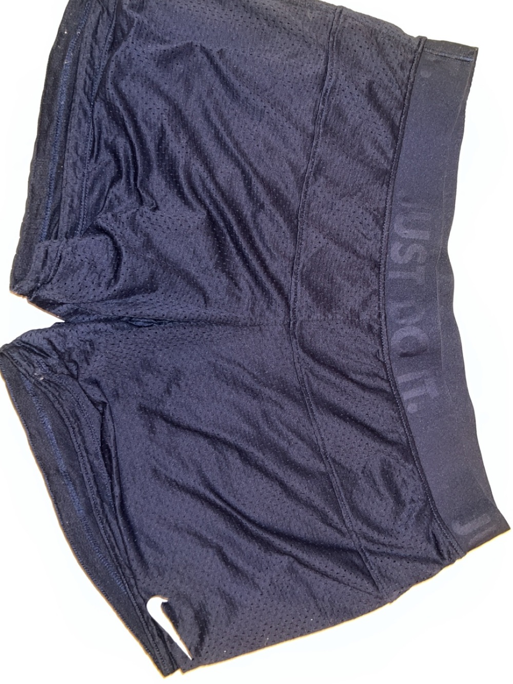 Nike Black Mesh Athletic Shorts with White Swoosh